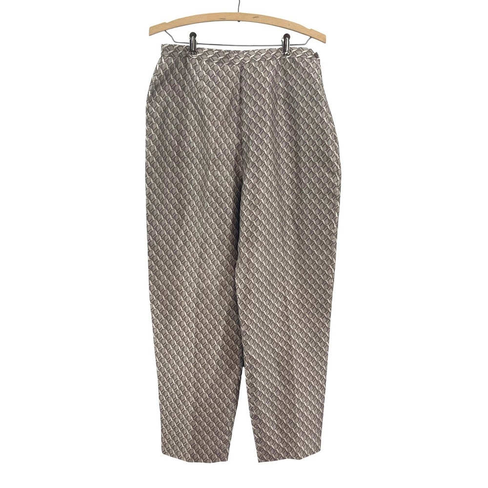 Vision Apparel Silk‎ Trousers Womens 12 Brown Geo High Waist Straight Leg Vtg